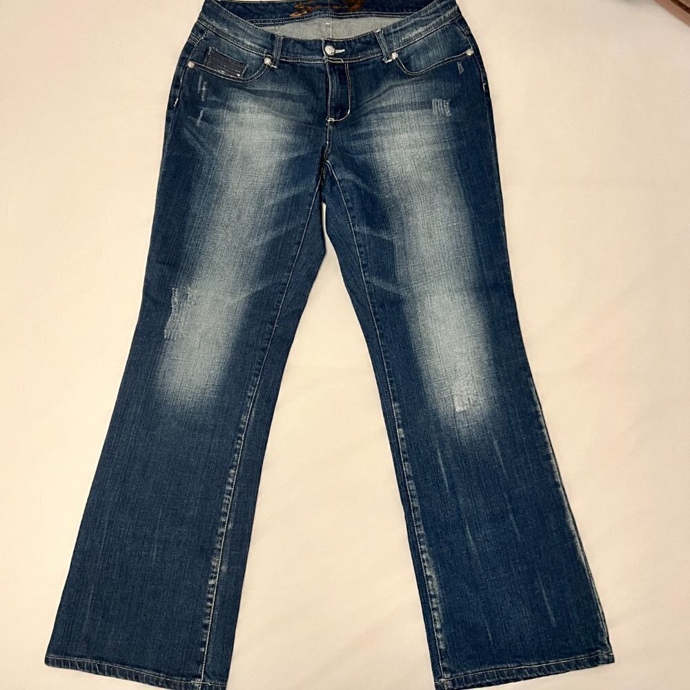 Wash Jeans Fading Denim Sequin Pockets Plus 16